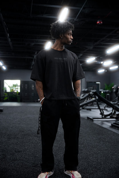 Box Cut Tee in Acid Wash Black