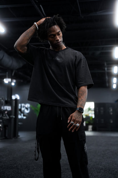 Box Cut Tee in Acid Wash Black